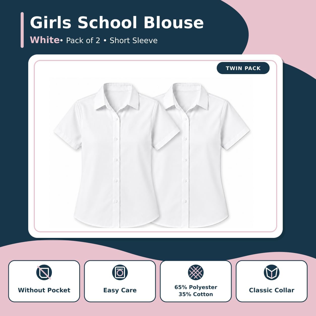 Girls White School Shirt Twin Pack - Image 5