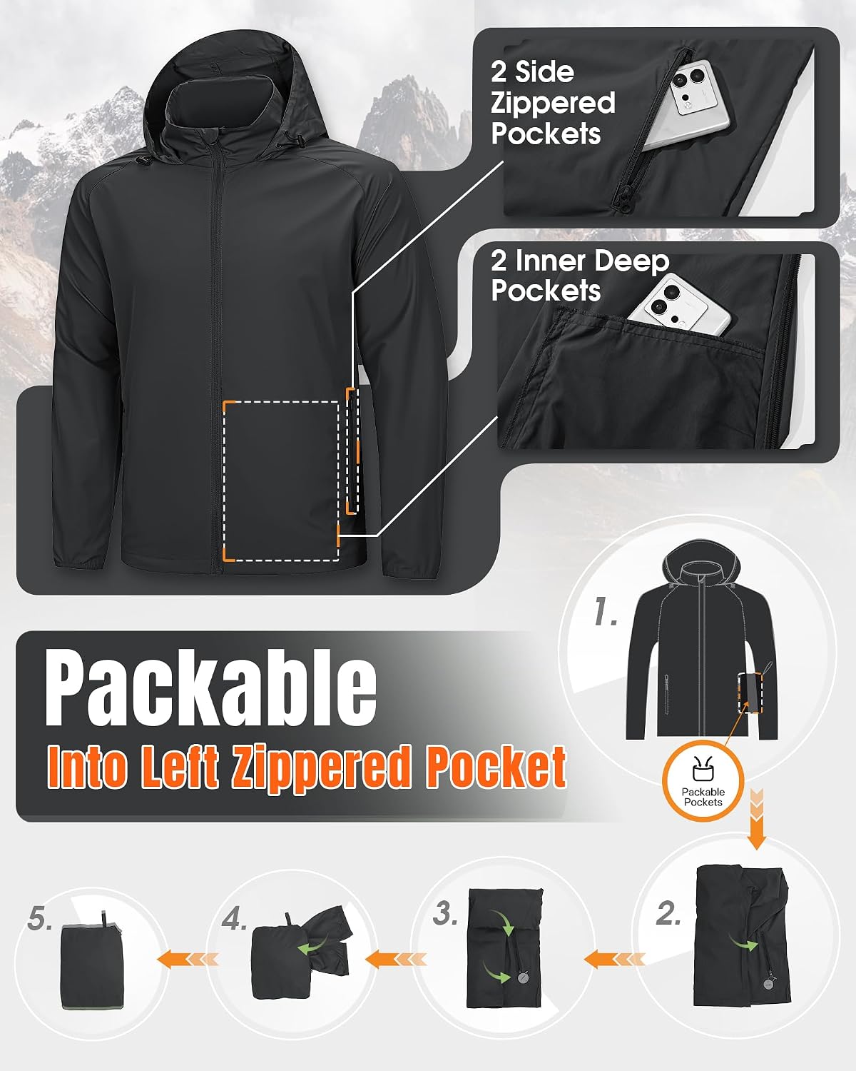Lightweight Water Resistant Packaway Jacket - Image 5