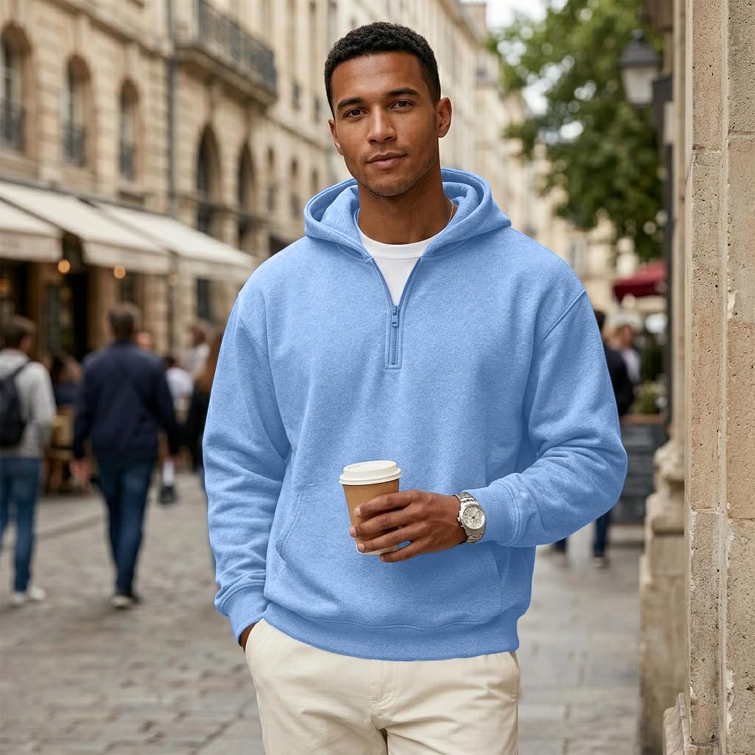 Men's Quarter Zip Hoodie with Pockets - Image 6