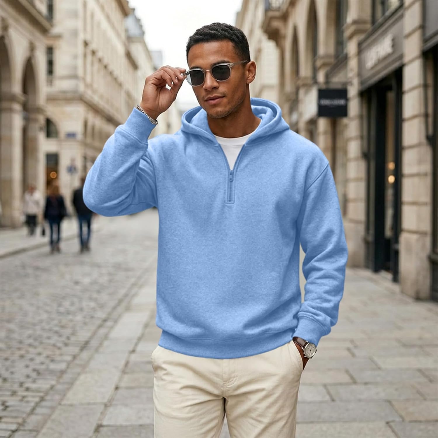 Men's Quarter Zip Hoodie with Pockets - Image 4